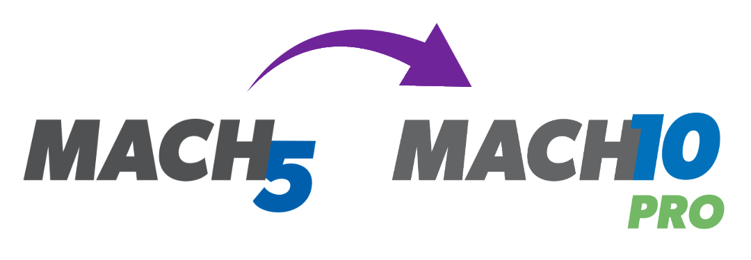 MACH5 logo with an arrow pointing over to the MACH10 Pro logo